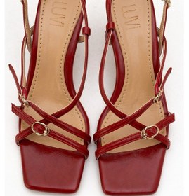 Resim Luvi Shoes Chaka Kırmızı Tokalı Kare Burunlu Kadın Topuklu Sandalet Kırmızı 