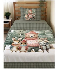 Resim Evmila Sevimli Hayvanlar Desenli Nevresim Takımı - 160x220cm Nevresim +50x70cm Yastık Kılıfı+100x200cm Çarşaf 