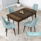 Resim Canisa Concept Lia Serisi, 80 x 132 cm Açılabilir Mutfak Masa Takımı, Beyaz Masa Ceviz Ayak 4 Sandalye 