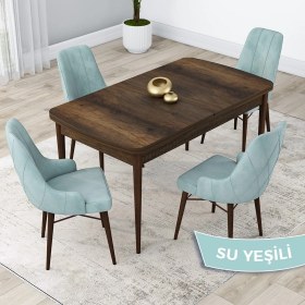 Resim Canisa Concept Lia Serisi, 80 x 132 cm Açılabilir Mutfak Masa Takımı, Beyaz Masa Ceviz Ayak 4 Sandalye 