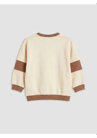 Resim Lc Waikiki Bej Bisiklet Yaka Baskılı Erkek Bebek Sweatshirt 