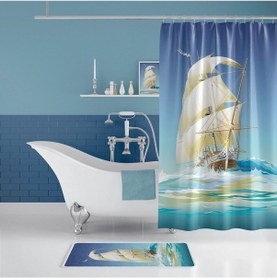 Resim Ship Banyo Paspas Ve Tek Kanat Duş Perdesi 1x180x200 Set Çok Renkli 
