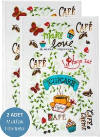 Resim 2li Paket Baskılı Beyaz Mutfak Havlusu Modeli Make Love 