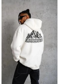 Resim Erkek Nihilist Penguen Temalı Oversize Kapüşonlu Sweatshirt - Beyaz Beyaz 