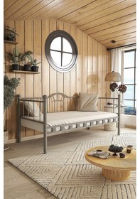 Resim Argimo Kamelya Gri Sedir Metal Karyola 90x190 