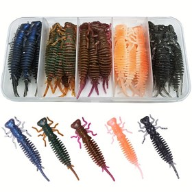 Resim 40 Adet Yumuşak Balık Yemi - Gerçekçi Karides Tasarımı, 5.5cm/2.17in 1.2g, 8 Canlı Renk, Dayanıklı Plastik Yemler, Levrek ve Alabalık İçin Tatil Hediyesi, Tatlısu ve Tuzlu Su Balıkçılığına Uygun, Karides Görünümlü 