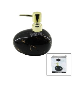 Resim Yatay Tombul Siyah Mermer Desen Seramik Sıvı Sabunluk Gold Kapak Kahverengi 