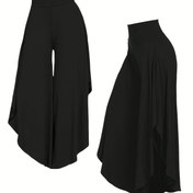 Resim Kadınlar için Şık Büyük Beden Geniş Paça Pantolon - Düz Renk, Esnek Polyester, Makinede Yıkanabilir 