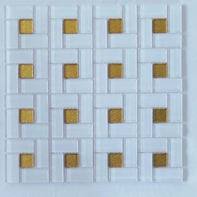 Resim MozaiKristaL Mutfak Tezgah Arası ve Tüm Yüzeyler Için Kristal Cam Mozaik. Cam Ölçüleri: 23X23X48X4 Mm. File Ölçüsü: 30X30 Cm. Renk: Beyaz-Altın ( 1 Koli = 11 File Karo = 1 M2 Fıyatıdır ) 