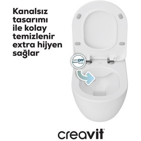 Resim Creavit Free Rim-off Thermoplast Yavaş Kapanan Klozet Kapaklı Beyaz Set 