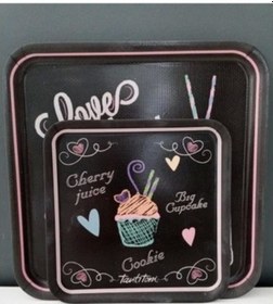 Resim Melamin Love Menu Desenli 2 Li Kare Kaydırmaz Tepsi 24 33 Cm. Çok Renkli 