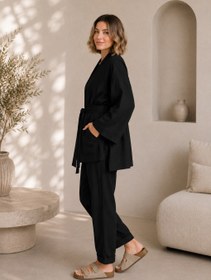 Resim Noir Keten Kimono Pantolon Takım - Pantolon / M 