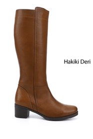 Resim GÖNDERİ(R) Kadın Taba Antik Fermuarlı Kalın Topuklu Hakiki Deri Çizme 