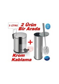 Resim Wc Fırçası Krom 3 Litre Çöp Kovası Ikili Set Krom 
