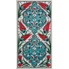 Resim Armada Çini 10x20 Cm ED 228 Turkuaz Rumi Desen El dekoru Çini Karo 