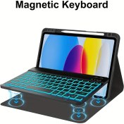 Resim Uygun iPad Air 11 inç koruyucu kılıf, klavyeli M3/M2 (2025/2024), 7 renkli arka ışık, 2 kablosuz kanal, iPad Pro 11. nesil (4./3./2./1.), iPad Air 5. ve 4. nesiller için, siyah 