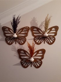 Resim Dekoratif Kelebek Duvar Rafı 3'lü Set Beyaz - Ceviz 