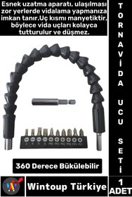 Resim Wintoup Kompakt Tamir Vidalama Montaj Elektrikli Matkap Tornavida 360 Derece Şaftlı ESNEK TORNAVİDA UCU SETİ 