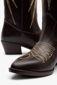 Resim Milaura KADIN KAHVERENGİ İŞLEMELİ HAKİKİ DERİ KOVBOY ÇİZME 20514 