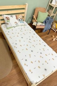 Resim Organik Tek Kişilik Lastikli Çarşaf Seti - Şampiyon Minik Aslan 140 x 200 