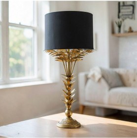 Resim Maren Eskitme Gold Gövde Siyah Başlık Dekoratif Abajur 