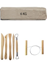 Resim Seramik Hamuru 6 Kg Ebeşuar Kesme Teli Çamur Kil Seti 