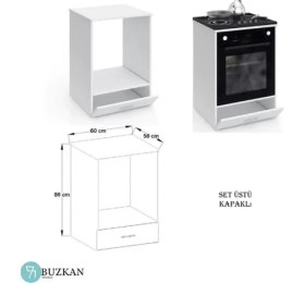 Resim Buzkan Mobilya Set Üstü Ocak Fırın Dolabı Kapaklı Beyaz Mdflam 