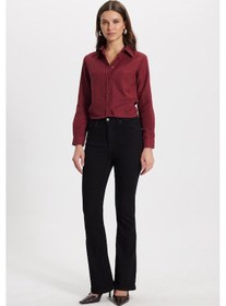 Resim Tudors Kadın Regular Fit Klasik Kesim Pamuklu Likralı İspanyol Paça Siyah Jean Kot Pantolon-50789 