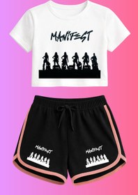 Resim Manifest Gölge Baskılı Beyaz Crop Siyah Şort Takım 