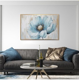 Resim Yağlı Boya Dokulu Tablo Modern Mavi Çiçek Altın Çerçeveli U02025-178879 