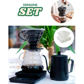 Resim Siyah V60 Filtre Kahve Demleme Seti, Barista Tarzı, Profesyonel ve Şık Tasarım 