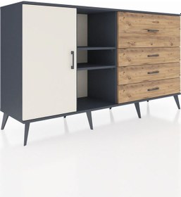 Resim Hyperion Konsol 4 Raflı 4 Çekmeceli Tek Kapaklı 176x44x99 Antras Antrasit-aytaşı/çam 