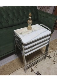 Resim Mermer Desenli Şık 4'lü Piramit Tepsi Zigon Beyaz Mermer 