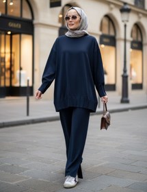 Resim Aselim Hijap Moda Alisa Pileli Premium Modal Kumaş Tesettür İkili Takım- Lacivert 