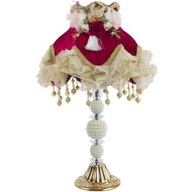 Resim Dekovien Kadife Kaplı El Yapımı Klasik Model Abajur Vintage Bord Bordo 