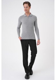 Resim Efor Tr 878 Triko Slim Fit Gri Basic Gri 