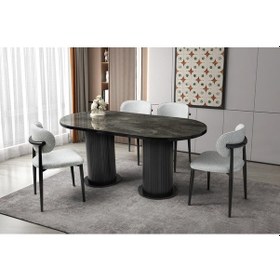 Resim Bohem Highgloss Yuvarlak Salon Yemek Masası 90x170 Siyah 