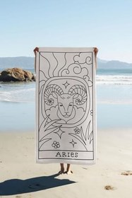 Resim Dijital Baskı Plaj Deniz Havlusu Koç Burcu Desenli Peştamal HVL0041 