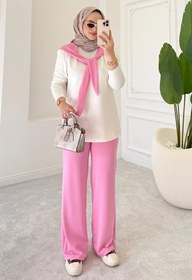 Resim Balenbi Kadın Modal Kumaş Fularlı Tesettür Eşofman Takımı Pembe 1212 
