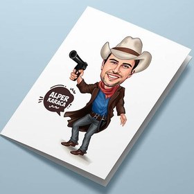 Resim Yakışıklı Kovboy Karikatürlü Tebrik Kartı 
