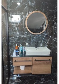 Resim 45 Cm Çap Banyo & Makyaj Aynası Yuvarlak Antre Hol Koridor Duvar Salon Mutfak Ofis Dekoratif Ayna - Ceviz Ceviz 