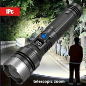 Resim 1 adet GoldenCentury LED Şarj Edilebilir El Feneri, Yüksek Güç 300 Lümen, Ayarlanabilir Işın ile Dijital Ekran ve Teleskopik Yakınlaştırma, USB Şarj, ABS Malzeme, Açık Hava Kampı, Balıkçılık, Avcılık, Yürüyüş ve Acil Durum Kullanımı için, Kamp Lambaları 