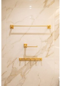 Resim Premium Gold Alüminyum Tuvalet Kağıtlığı+5'li Havlu Bornoz Askısı+büyük Havlu Askısı Yapışkanlı Altın 