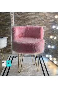 Resim Morfoni Peluş Makyaj Sandalyesi - Pembe Renk Peluş 4 Gold Ayaklı - 4 Ayaklı Makyaj Sandalyesi 
