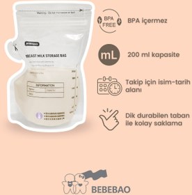 Resim FeyzaDesign 200 ml Anne Sütü Saklama Poşeti, 10'lu paket, hijyenik ve pratik kullanım 