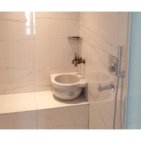 Resim AKM Beyaz Düz Köşe Mermer Kurna 