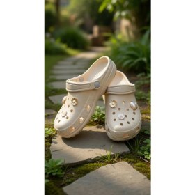Resim Stil Shoes Kadın Cros Sabo Terlik Deniz Havuz Plaj Bahçe Terlik Burnu Kapalı Taşlı Aksesuarlı Terlik E014 