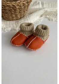 Resim Babywom Babywom Çoraplı Organik Deri Kız Bebek Botu- 1025 Turuncu 