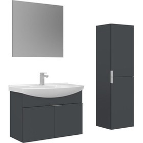 Resim Orka Purus 80 Cm Mat Antrasit Düz Aynalı Banyo Dolabı Takım Ve Boy Dolabı Asma Antrasit 