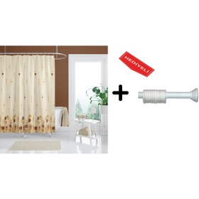 Resim Zethome Banyo Duş Perdesi 6022 120x200 Perde Borusu Askı Aparatı 90x130 Hediyeli 